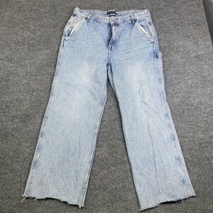 Aeropostale 90s Baggy Carpenter Jeans Light Wash Raw Hem Blue Denim Womens 14